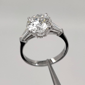 Round Cut Moissanite Solitaire With Tapered Baguette Cut Side <b>Stones</b> White Gold Engagement <b>Ring</b> 10K Solid White Gold Gift <b>Ring</b> - Product Image 4