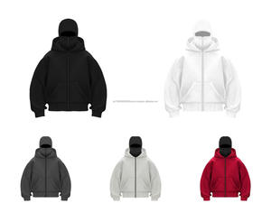 Heavyweight Hooded Streetwear Sweatshirt Custom logo Balaclava Full Zipper Double Hood Solid Outwear Vintage <b>Zip</b> <b>up</b> <b>Hoodie</b> Men - Product Image 5