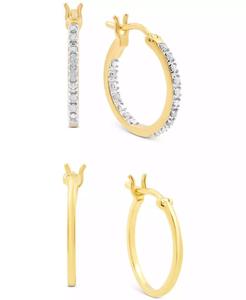 2-PC. Juego de pendientes pequeños de aro pulidos y de entrada y salida de diamantes (1/6 CT. T. W.) en plata esterlina chapada en oro de 14k | Macy's - Product Image 1