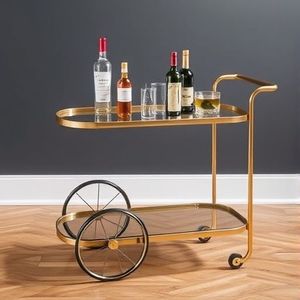 Chariot de service moderne en fer doré avec étagères en verre, chariot roulant pour la maison, la cuisine, la salle à manger, rangement et organisation - Product Image 1