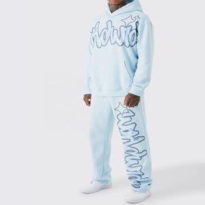 Venta al por mayor XXL Regular Fit Trajes de chándal de los hombres de doble capa 100% de algodón Drop Shoulder Hoodies Custom Printed Logo Heavy Weight - Product Image 4