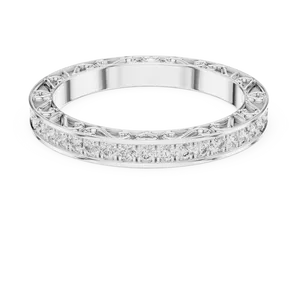Synthetic Diamond 0.50 CTW E Color Round Brilliant 18K Solid <b>Gold</b> <b>Vintage</b> Scroll Engraved Band Luxury Unisex <b>Ring</b> - Product Image 3