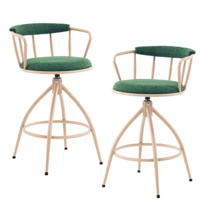 2 Sgabelli da Bar Girevoli in Iuta Verde con Struttura in PU Verniciato a Polvere Color Kaki e Telaio in Ferro per Arredamento Casa, Hotel, Sala da Pranzo e Soggiorno - Product Image 1