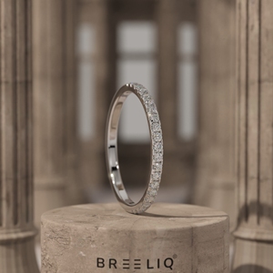 Anillo de Diamantes de Media Eternidad, Oro Sólido de 14K, Diamantes Redondos Cultivados en Laboratorio, Anillo Clásico con Pavé, Joyería de Boda Delgada y Apilable - Product Image 1