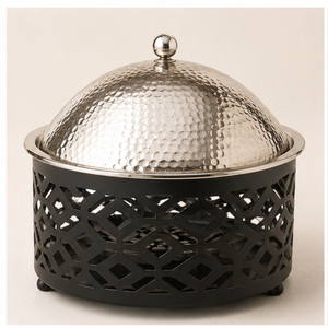 Marmite de luxe en acier inoxydable martelé avec support en treillis noir, chauffe-plat isolé pour traiteur de mariage et hôtel - Product Image 3