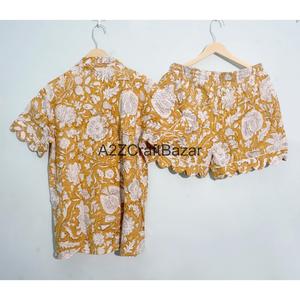 Conjunto de Pijama de Algodón Hecho a Mano en India, Transpirable, con Estampado Floral Vintage, Manga Corta, Largo Completo, Romántico para Mujer - Product Image 6