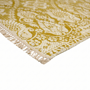 พรมตกแต่ง DECORDEC สีเหลืองมัสตาร์ด ทำจากขนสัตว์สีงาช้าง เป็นมิตรกับสิ่งแวดล้อม กันลื่น ลายดอกไม้แบบเหรียญตรา พร้อมชายครุย สำหรับห้องนั่งเล่น - Product Image 6