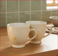 Tasse en céramique vintage à motif marguerite en relief, mug en porcelaine moucheté pour le thé et le café, idéal pour la table et le camping