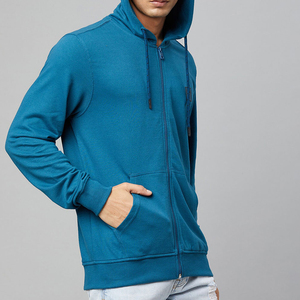 Sudadera con Capucha Azul Sólido para Hombre, Cierre de Cremallera, Corte Regular, Tejido de Algodón, Informal, para Otoño - Product Image 6
