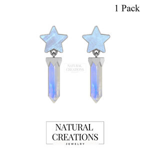 Pendientes Colgantes de Plata de Ley 925 de Alta Calidad con Piedra Lunar Arcoíris en Forma de Estrella y Lápiz, Engaste de Bisel, Regalo de Boda - Product Image 2