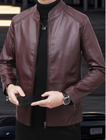 TRIBON SPORTS Blouson d'hiver en cuir de vachette marron pour homme, col montant, fermeture éclair, coupe ajustée, manches classiques, couleur unie