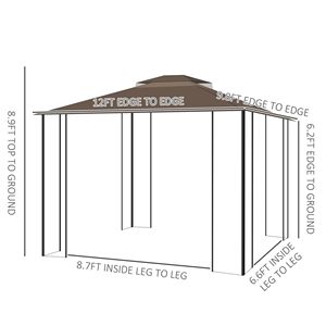Gazebo Moderno in Metallo 10x12 piedi con Tetto a Doppio Livello e Zanzariere Marrone per Cortili di Ville, Parchi e Giardini di Hotel - Product Image 3