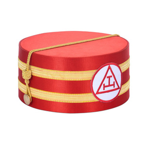 Gorro de Regalia Premium, Gorra de Corona Roja del Capítulo del Arco Real, Adorno Dorado con Símbolo Triangular Bordado en Blanco, Tocado Ceremonial - Product Image 2