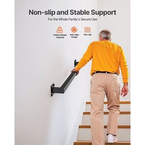 <b>Wall</b> Mounted 3ft Black Iron Indoor Staircase Handrail 250lbs Load Capacity Industrial Railing Elegant S-Shape Hand <b>Rail</b> for - Product Image 2