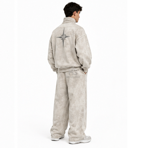 Survêtement imprimé tendance pour homme, blanc cassé, durable, avec fermeture éclair intégrale, col montant, coupe ample, décontracté, avec poches latérales - Product Image 2