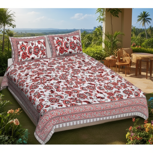 Haryana India Rajwada Luxury Cotton 3-Piece Traditional Chinese Floral 400TC Bed Sheet <b>Set</b> Fitted Flat Sheets Queen Twin Double - Product Image 3
