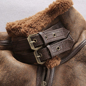 Genuine Sheepskin Vintage Aviator <b>B3</b> <b>Bomber</b> <b>Jacket</b> Men's Canvas Stand Collar Front Logo High Quality Breathable - Product Image 5