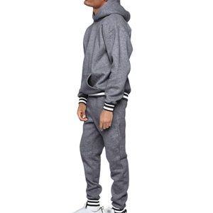 Ensemble de survêtement décontracté pour homme à capuche, uni, séchage rapide, 100% coton molletonné, deux pièces - Product Image 2