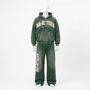 Conjunto de chándal de dos piezas para hombre, con sudadera con capucha y cremallera, y pantalones deportivos de pierna ancha, estilo streetwear. - Product Image 3
