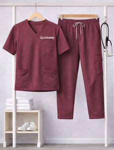 Tunique médicale unisexe bordeaux à col en V, vêtement de travail hospitalier, personnalisable avec broderie, pour hommes et femmes - Product Image 1