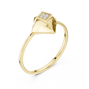 Anillo Minimalista de Oro Amarillo Sólido de 14k con Diamantes Cultivados en Laboratorio de Corte Redondo, Motivo Geométrico, Regalo Clásico de Boda - Product Image 3