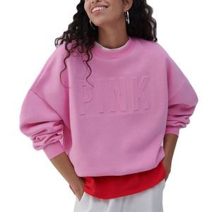 Personalizado 380 GSM 100% algodón de alta calidad cuello redondo Casual algodón pesado en relieve pulóver mujer sudadera 2026 - Product Image 1