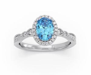 Anillo de Compromiso de Plata 925 para Mujer con Topacio Azul Ovalado y Halo de Moissanita con Engaste Pavé, Estilo Clásico - Product Image 5