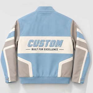 <b>Custom</b> Varsity <b>Jacket</b> Men Stand Collar Full Zip Casual Streetwear Contrast Sleeve Design Light Fashion Outerwear Fit For Unisex - Product Image 2