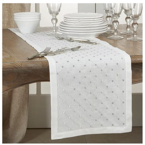 Wholesale Customized Modern White 100% Cotton Table <b>Runners</b> Embroidered Silver Dots <b>Washable</b> Durable Home Quang Thanh Embroidery - Product Image 5