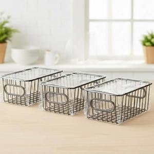Paniers de rangement en fil d'acier et en bois en gros, bacs organisateurs grande capacité pour cuisine, garde-manger, placard et étagères - Product Image 2