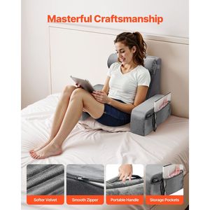 หมอนอ่านหนังสือและพักผ่อนบนเตียงขนาดใหญ่ พร้อมพนักพิงศีรษะแบบถอดได้ ฟองน้ำ 25D รองรับหลัง 3 ช่องเพื่อความสะดวกสบาย - Product Image 3