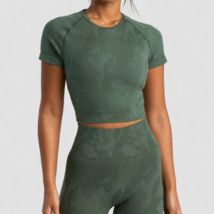 T-shirt de sport compressif pour femme, extensible, haute élasticité, en Spandex/Nylon, imprimé, tendance fitness - Product Image 5