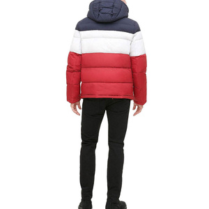 Daizen Star Men's Color Block Puffer Jacket Hooded Zipper Closure Windproof Casual Winter Wear Red White Navy Polyester Filling - Product Image 2