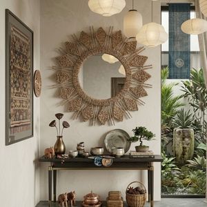 Miroir mural en jonc de mer tendance, fait main, décoration bohème naturelle pour la maison - Product Image 5