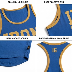 เสื้อกล้ามทรง Y-Back ผ้าคอตตอนหนาน้ำหนักมากสำหรับผู้ชาย สีน้ำเงินรอยัล ป้ายกำกับแบบกำหนดเองสีทอง - Product Image 4