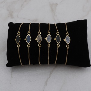 Natural Moss Agate Marquise Shape Slider <b>Adjustable</b> <b>Bracelet</b> Trendy Gold Gemstone Plated Bezel Set Handmade Brass Wholesale - Product Image 6