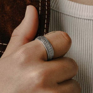18K Gold Hallmark <b>Silver</b> Men's <b>Ring</b> with Ruby and <b>Emerald</b> Pave Setting - Product Image 2