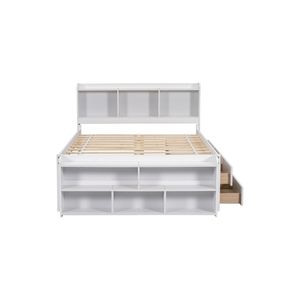 <b>White</b> Full Bed with Up-Holstered <b>Bookcase</b> Headboard Underbed Storage Drawers Bed End Storage Case - Product Image 5