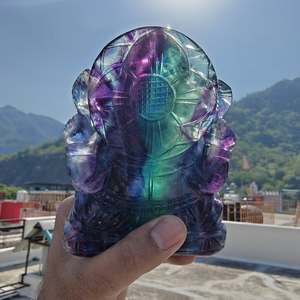 Idole de Ganesha en fluorite naturelle artisanale, statue en cristal sculptée à la main, vert et violet, divination, décoration de la maison - Product Image 5