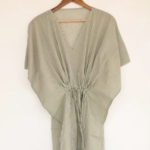 Women Olive Green Cotton <b>Kaftan</b> Dress Loose Fit Lounge Beach Maxi Dress - Product Image 1