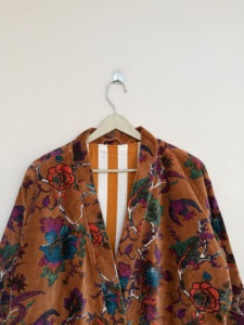 Floral <b>Velvet</b> Kimono Jacket For <b>Women</b> Long Sleeve Open Front Brown <b>Coat</b> - Product Image 2