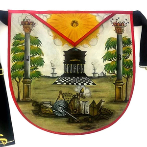 Tablier maçonnique de haute qualité, personnalisé, Rite Écossais, Arche Royale, avec design 3D peint à la main sur tissu, brodé et doté d'un attache magnétique - Product Image 2