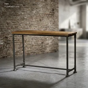 Industrial Iron Wooden <b>Console</b> <b>Table</b> Rustic <b>Reclaimed</b> <b>Wood</b> Top Metal Pipe Frame Entryway Hallway Furniture Modern Design - Product Image 2