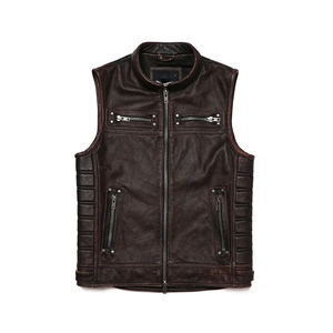 Chaleco de cuero para hombre, talla grande, estilo motero, color liso, cuello alto, cierre de cremallera, poliéster tejido, ¡superventas! - Product Image 1
