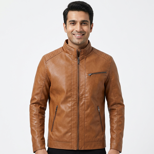 New Fashion Designs <b>Men's</b> Classic Coated Stand Collar Vintage Biker <b>Jacket</b> Genuine <b>Leather</b> with Front Pockets for Autumn 2026 - Product Image 5