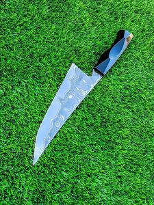 Cuchillo de Chef Damasco Profesional con Botón de Empuje, Hoja Recta de Acero de Alto Carbono, Mango de Madera, 13 Pulgadas de Longitud Total, DIY OEM - Product Image 4