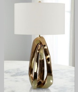 Modern Luxury Gold Oval <b>Table</b> Lamp Nordic <b>LED</b> <b>Bedside</b> Light with Fabric Shade for Hotel Bedroom Living Room Home Decor - Product Image 2