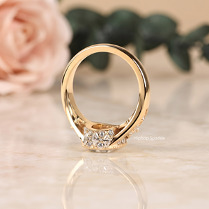 Vintage 14K Gold <b>Cushion</b> Cut Moissanite Ring Bezel Setting Milgrain Wide Band Split Shank Lab Diamond Engagement Ring For Women - Product Image 4