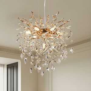 Lampadario Moderno a 7 Luci con Rami in Cristallo Dorato da 18 Pollici, Lampada a Sospensione Contemporanea per Sala da Pranzo - Product Image 1