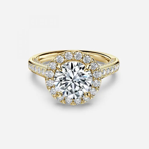 Anillos de Compromiso Personalizados de Oro Sólido de 10K, Estilo Vintage, Diseño Único, con 2 Quilates de Moissanita Engastada en Puntas, Clásicos con Halo y Pavé - Product Image 1